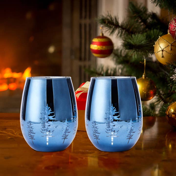 The Wine Savant / Khen Glassware - Wholesale Wine Glass - Crystal Christmas Tree Xmas Wine & Water Stemless Glasses