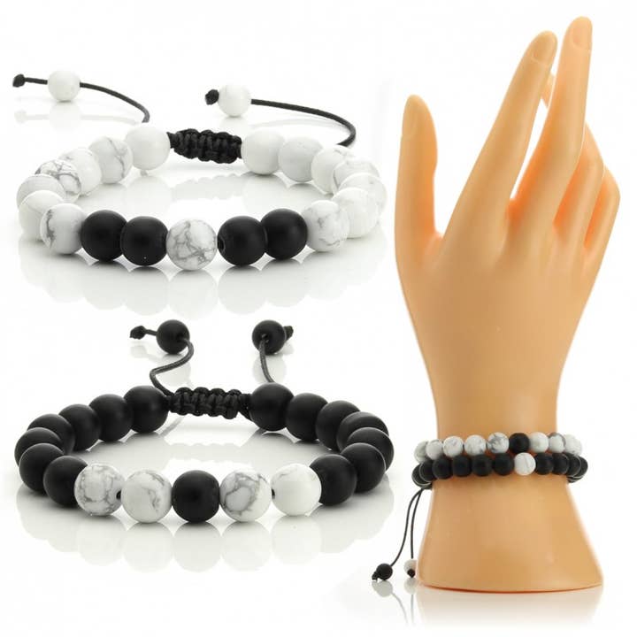 UniArt - Wholesale Beaded Bracelet - Pair of Howlite and Bian Stone Bracelets