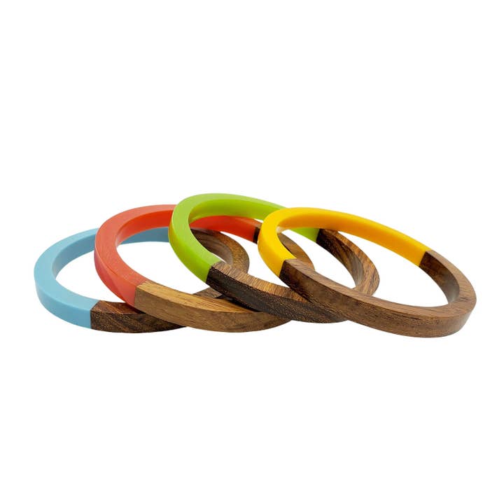 Treasure Jewelry – wholesale Bangle bracelet – Wooden Lucite Bangle Sets - Vibrant Resin and Wooden Bangles