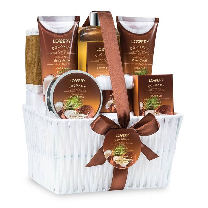 Home Spa Gift Basket - Milky Coconut - Deluxe Bath 9pc Set for wholesale by Lovery
