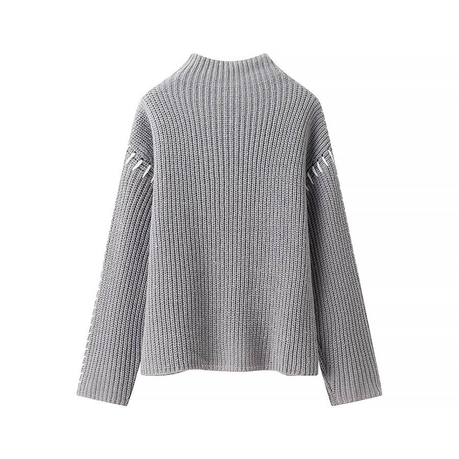 Sheer Trend - Wholesale Knit Sweater - Women's - Stylish Long Sleeve Parisian Round-Neck Knitwear11
