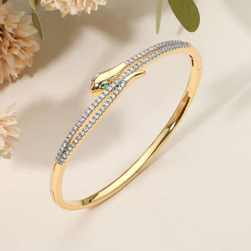 Sensibling Corp. - Wholesale Bangle Bracelet - SECRET BOX_Stainless Steel Rhinestone Pave Sleek Snake Hinged Bangle Bracelet0