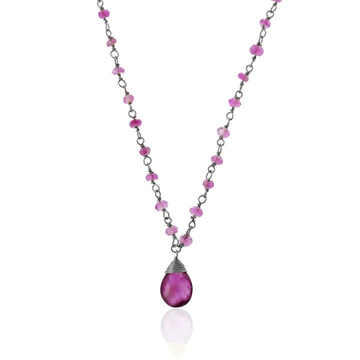 Colar mineral - 38+2cm - prata - opala rosa por atacado de Buganto