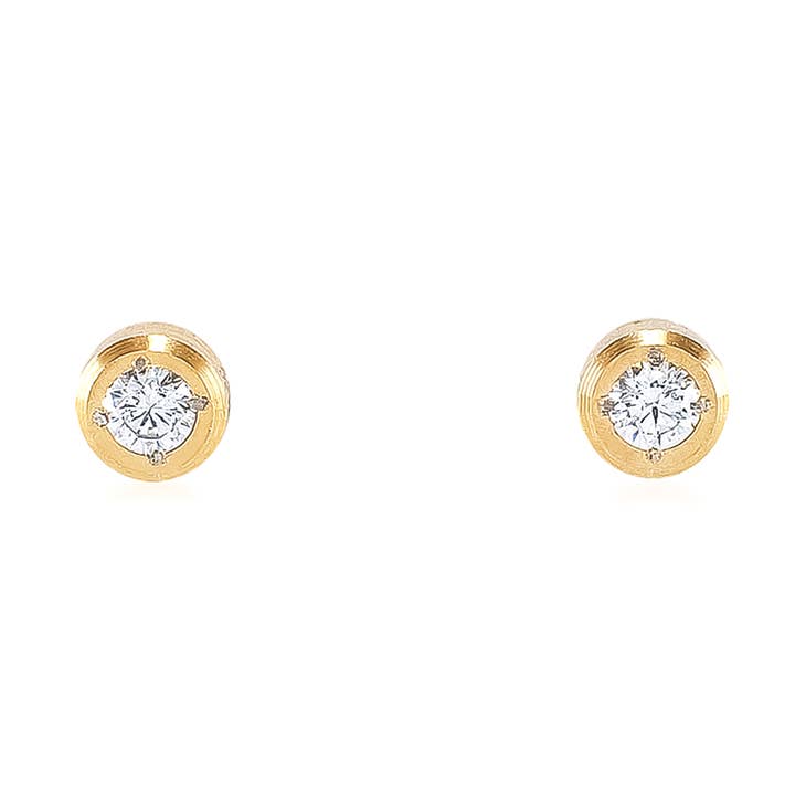 ER002G B.Tiff Gold Pave Solitaire Stud Earrings for wholesale by B.Tiff