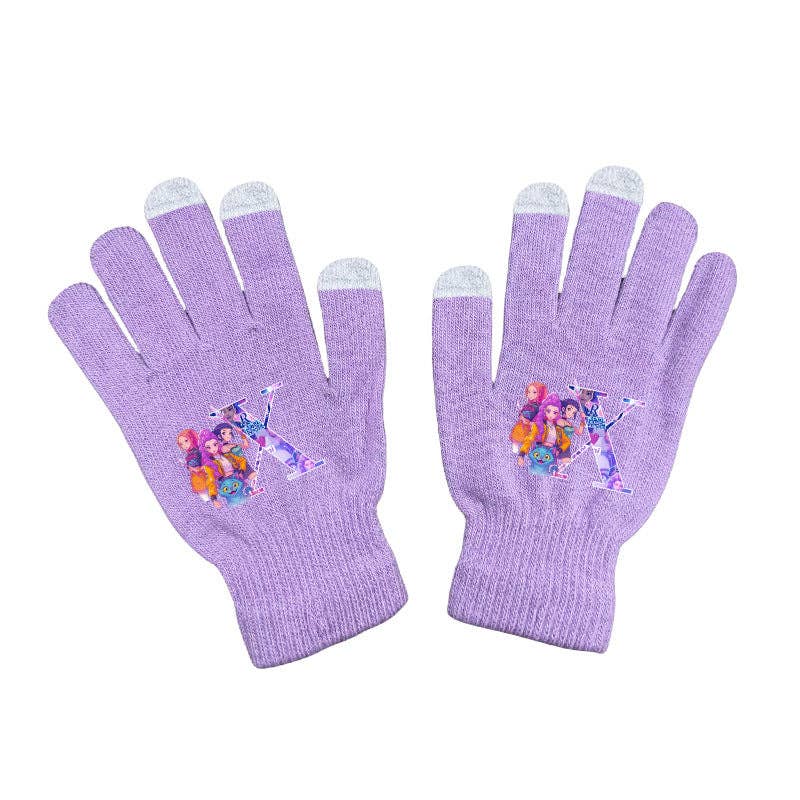 Little Trendy - Wholesale Gloves - Women's - KDH K-pop inspired Initials knitted purple gloves10