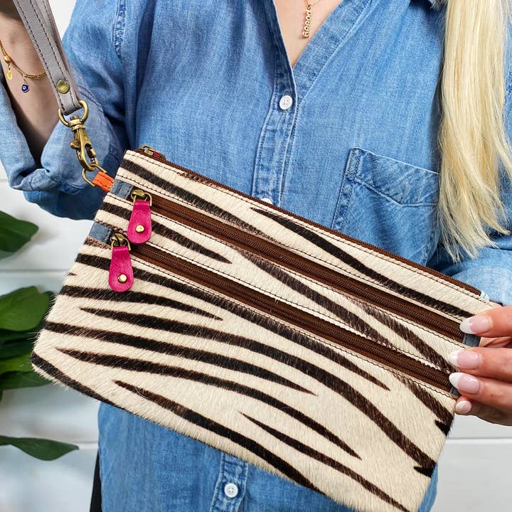 Folklore Couture - Wholesale Wristlet - Vance Triple Zip Leather Hair on Hide Wristlet1