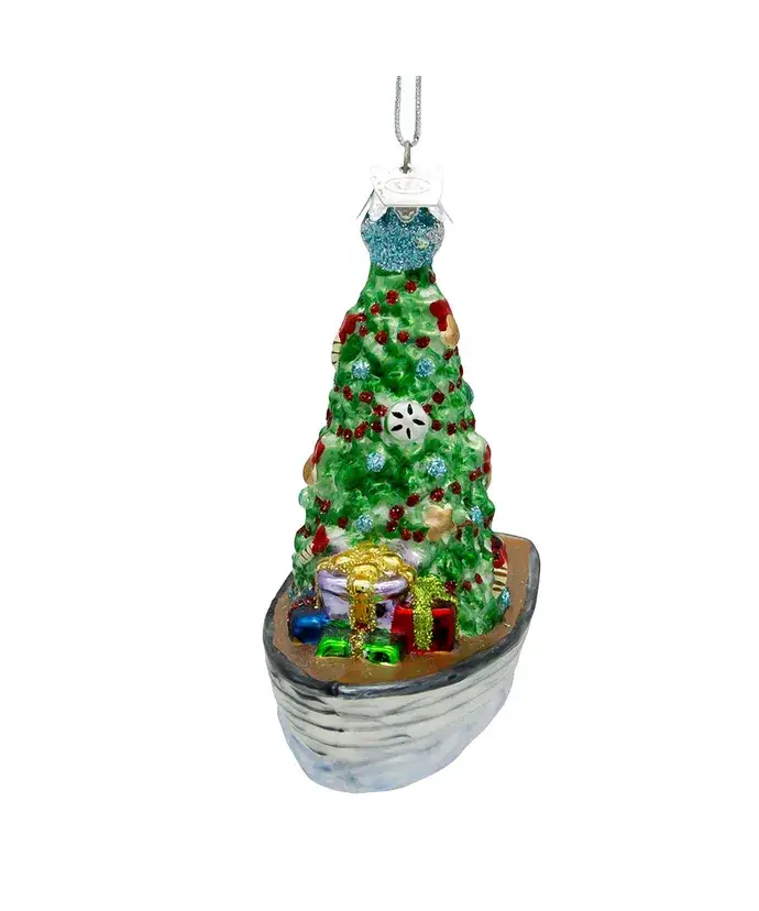 Kurt S. Adler, Inc. - Wholesale Ornament - 4"NOBLE GEMS BOAT W/TREE GLASS ORNAMENT2