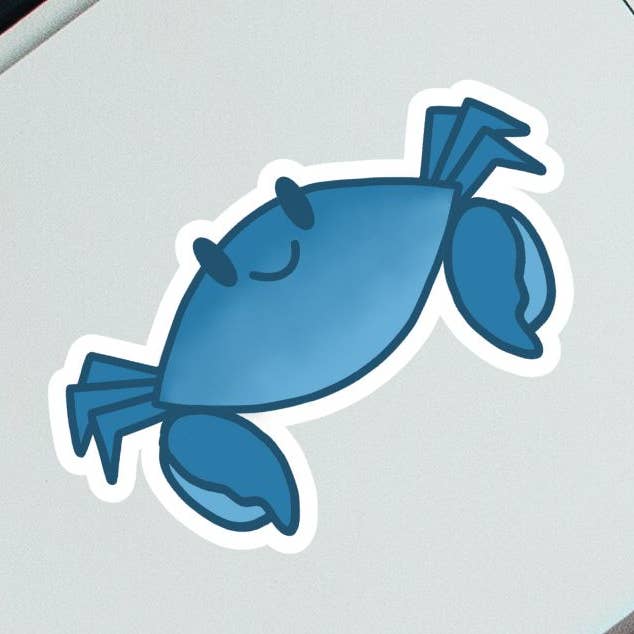 Happy Blue Crab Vinyl Sticker for wholesale by Chesapeake Charm Shop