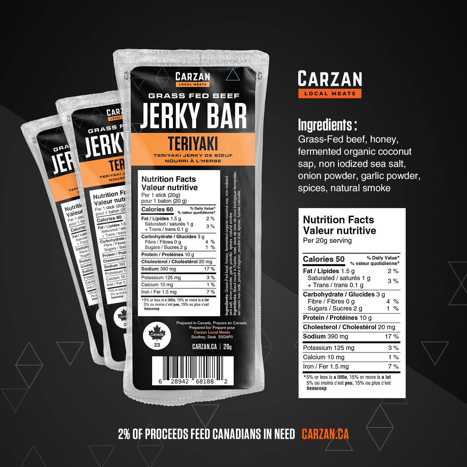 Carzan Local Meats - Vente Viande séchée - Barres de Jerky Teriyaki2