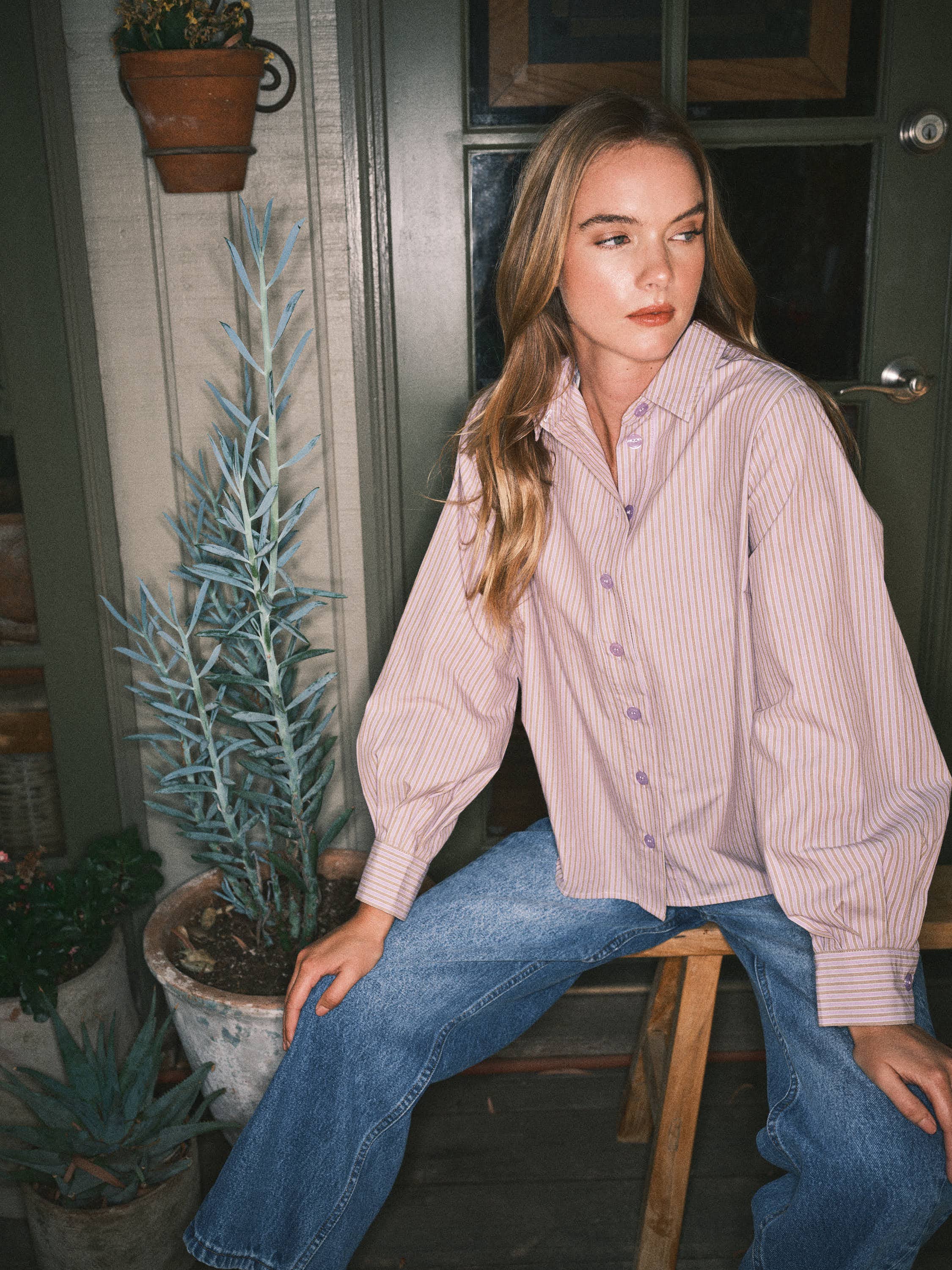 Aaron & Amber - Wholesale Button Down Shirt - Women's - AJT5186 SOFT WASHED STRIPED COTTON SHIRTS0
