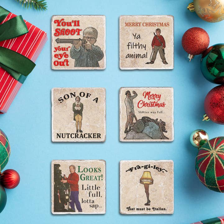 Sous-verres de cinéma de Noël classiques pour la vente par Black Angel Designs