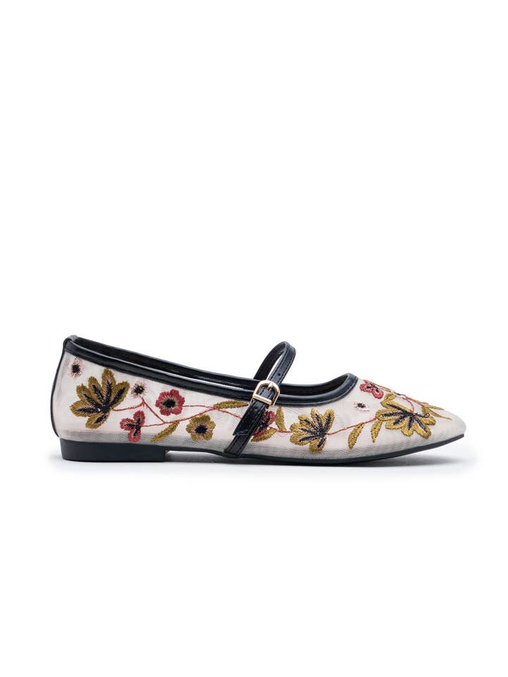 CEREZA - Wholesale Flats - Women's - Flower Embroidery Pattern Mary Janes ballet flats