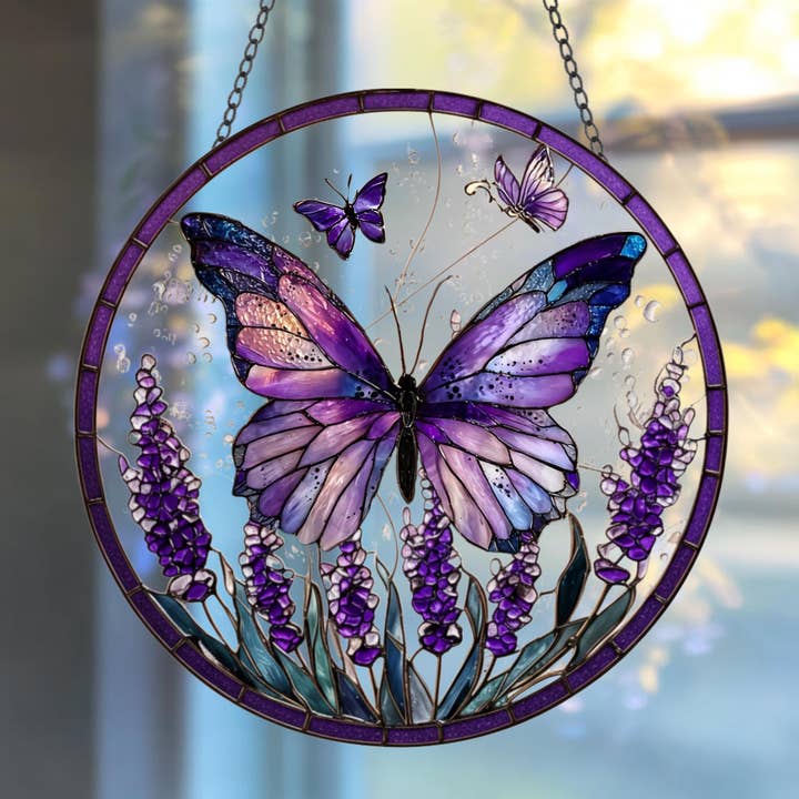 Lilla Sommerfugl Lavendel Farvet Glas Solfanger Hængende for engroshandel hos TMLECOM LTD