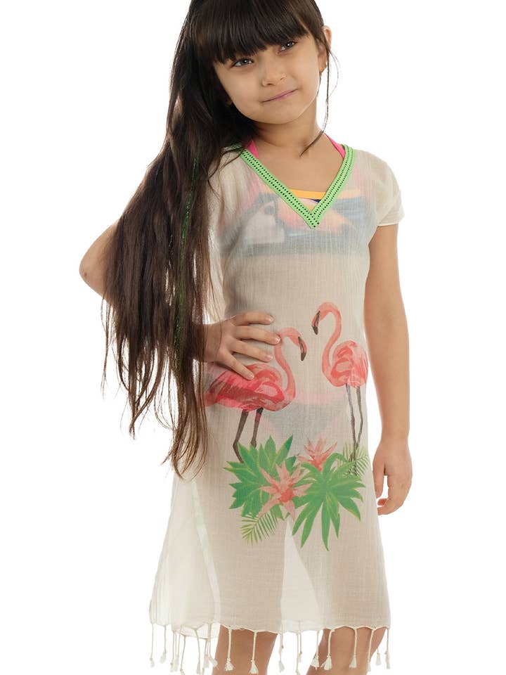 Cotton Collared Flamingo Kids Pareo for wholesale by Dosimira