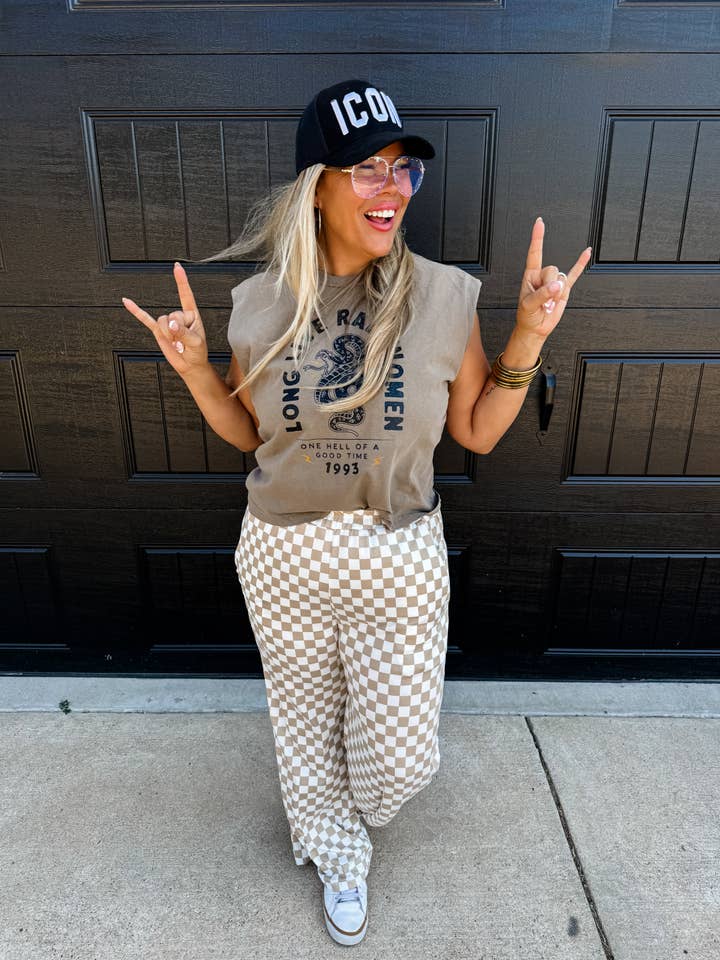 BLAKELEY - Wholesale Pants - Women's - BOLD BLOCK CHECKER PANTS- NEUTRALS