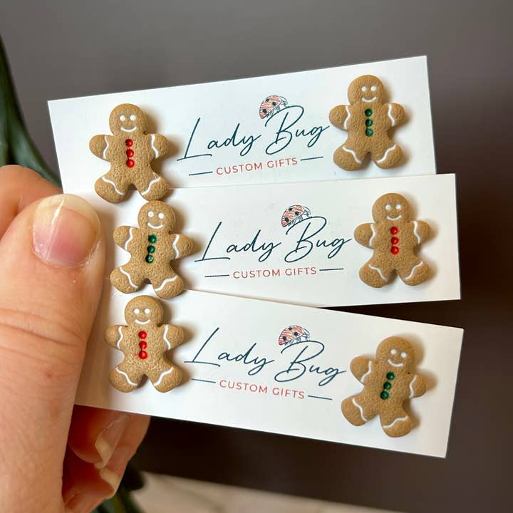 Gingerbread Man Studs – Holiday Clay Earrings for wholesale by Lady Bug Custom Gifts