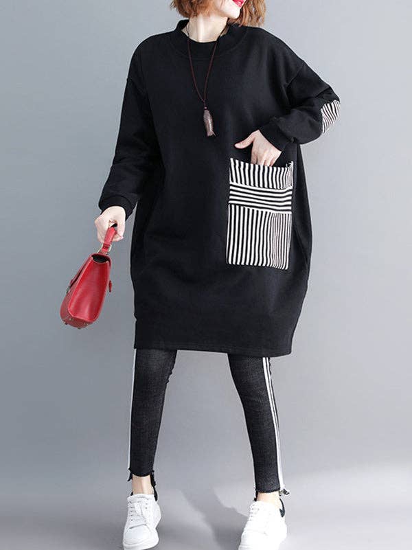 BLACK Casual Pocket Long Sweatshirt Short Dress for wholesale on Faire4