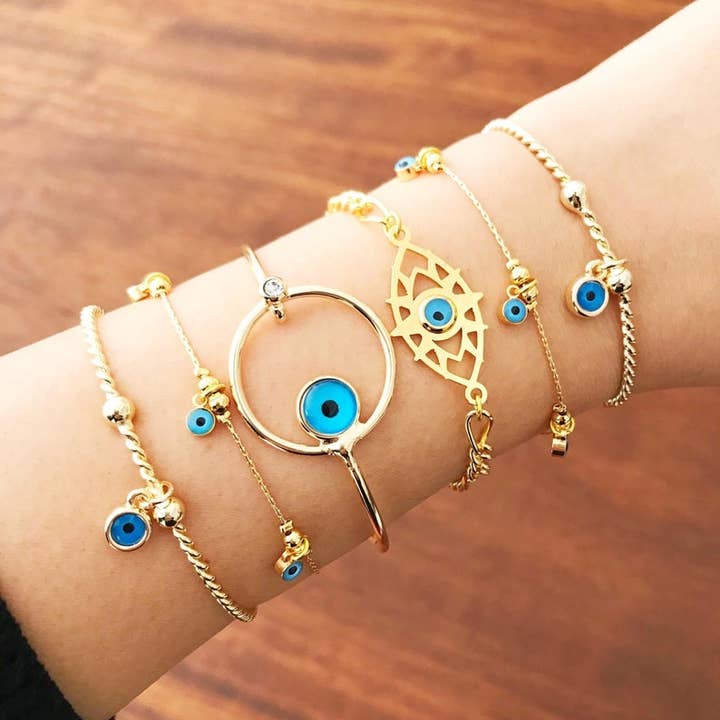 Evileyefavor - Wholesale Jewelry Set - Gold Evil Eye Bracelet, Evil Eye Bangle Bracelet, Blue Evil Eye Bead1