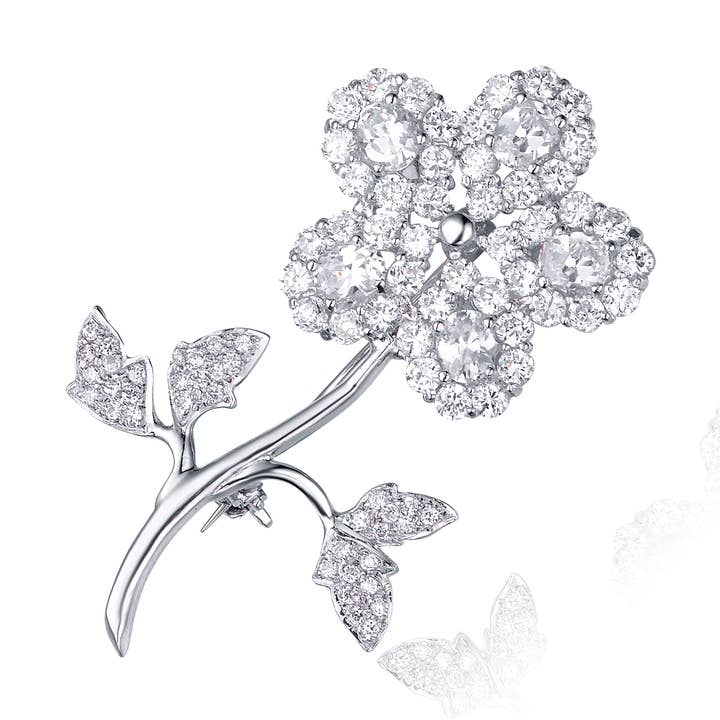 C.Z. Sterling Silver Rhodium Plated Flower Shape Pin(201) for wholesale by Genevive