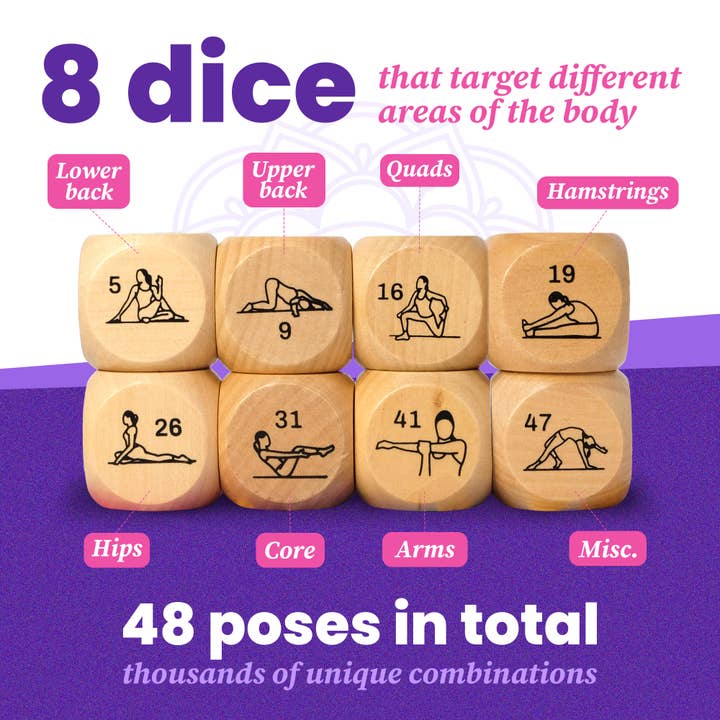 Upgraded Us - Wholesale Dice - Zinsk 8-pc Wood Yoga Dice Set in Cardboard Storage Box