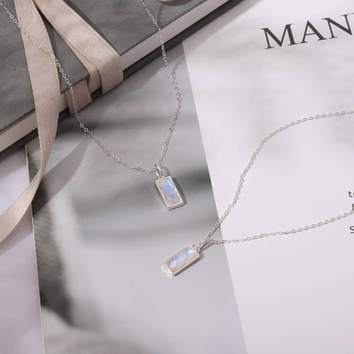 hope love shine - Wholesale Pendant/Charm Necklace - Genuine Moonstone Pendant, Sterling Silver 18" Chain