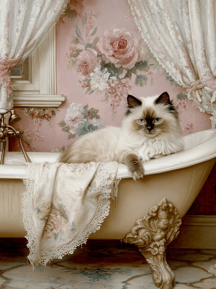 Ragdoll in Bathtub - Pet Cat Still Life Wall Art Prints – 8″x10″ Artwork for 11″x14″ Frame for wholesale by Mowbi