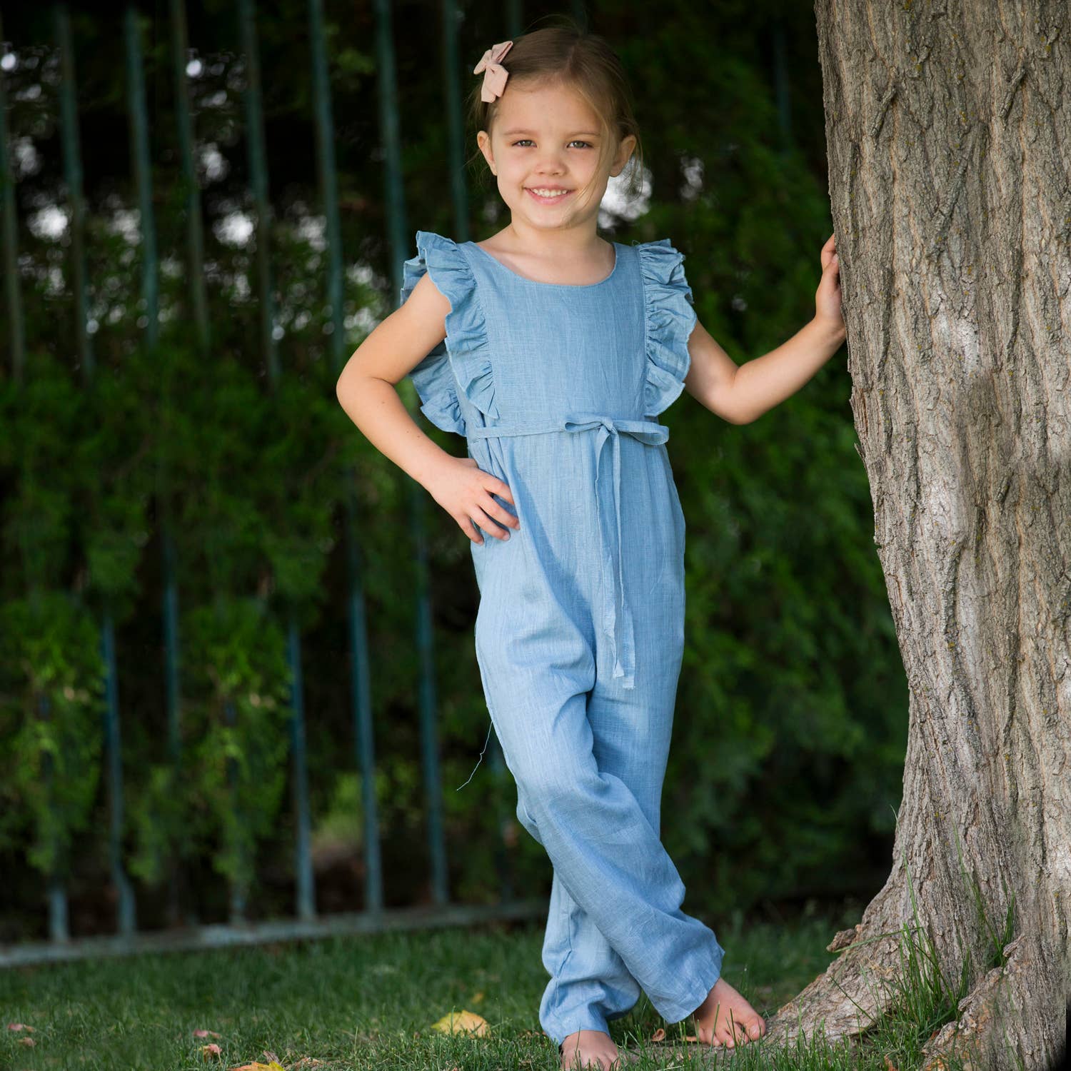 Carken Design - Wholesale Jumpsuit - Kids - Navy Blue Linen Ruffle Romper with Pants3