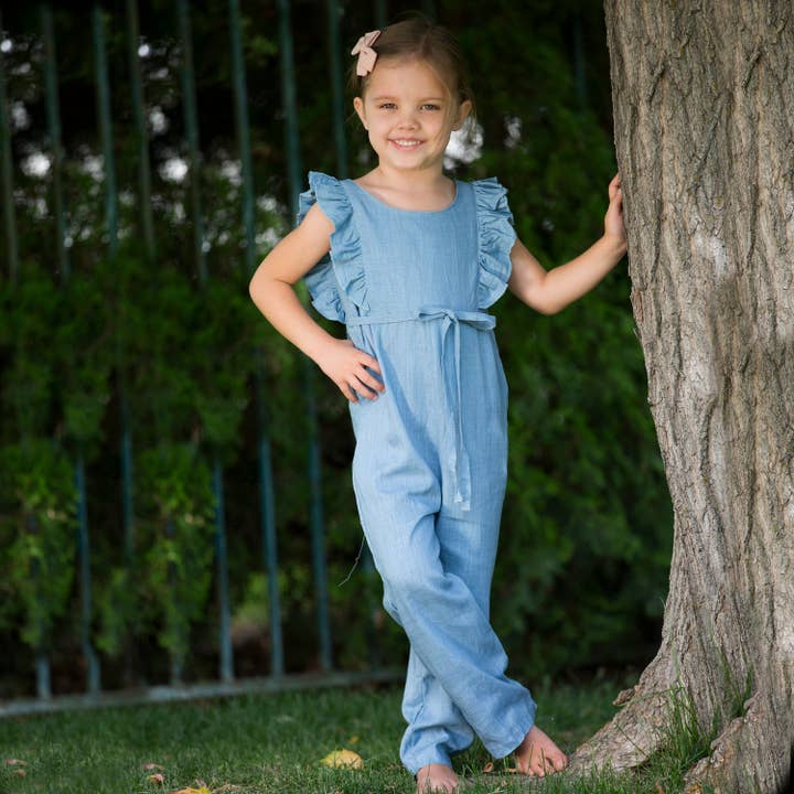 Carken Design - Wholesale Jumpsuit - Kids - Navy Blue Linen Ruffle Romper with Pants3