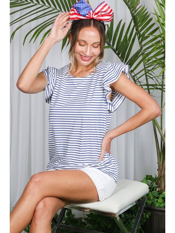 Vine & Love - Wholesale Blouse - Women's - Double Flutter Sleeve Crew Neck 100%Cotton T-Shirt VT82429