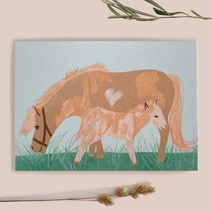 Kinderkarte / Postkarte Pferde / Motiv handgemalt / EcoPrint für den Großhandel von Elena Klein