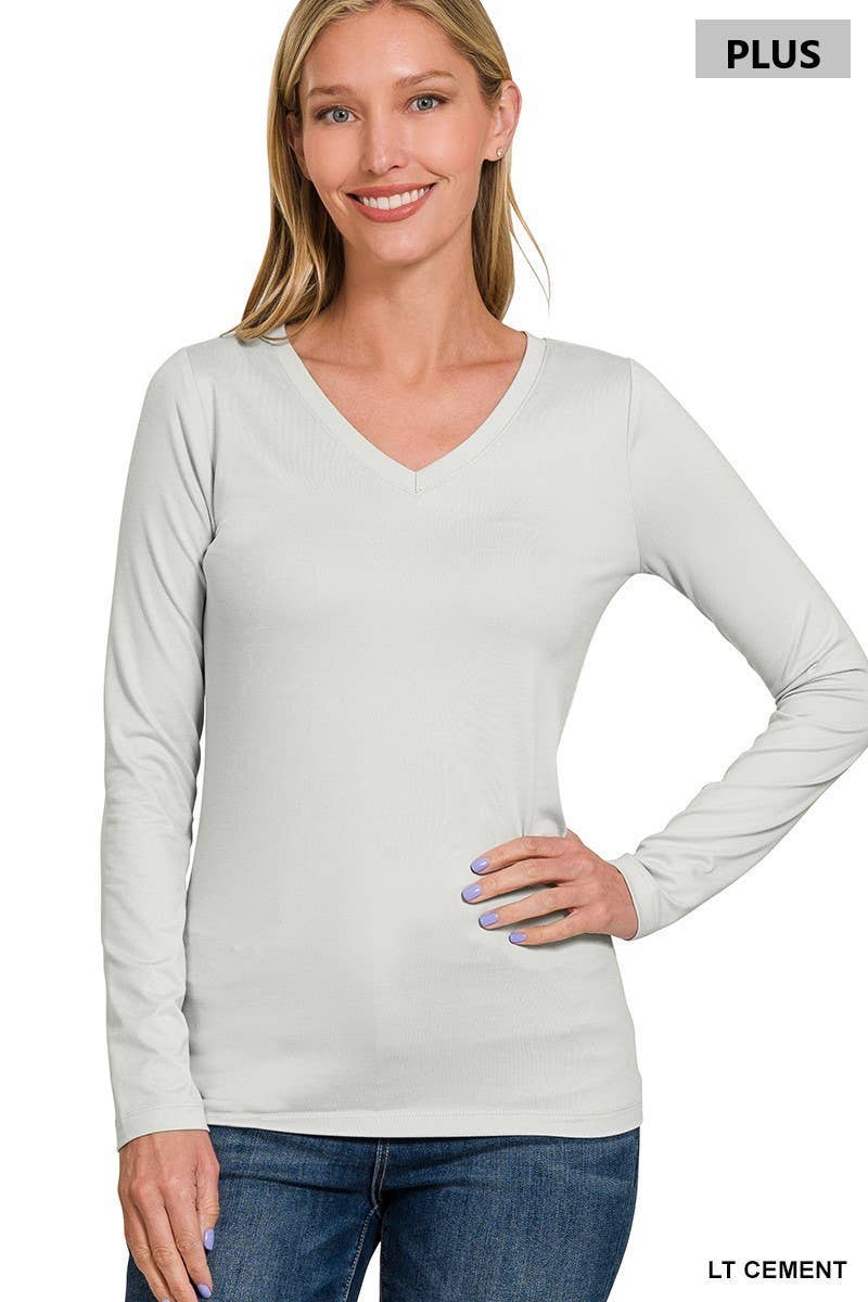Vanilla Monkey - Wholesale Tunic - Women's - Plus Size Brushed Microfiber Long Sleeve V-neck Tee21