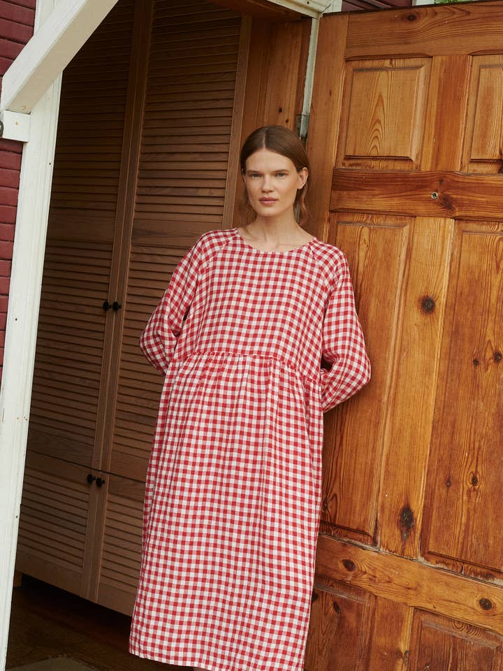 Robe Maxi en Lin à Carreaux Gingham Margo pour la vente par Linenfox