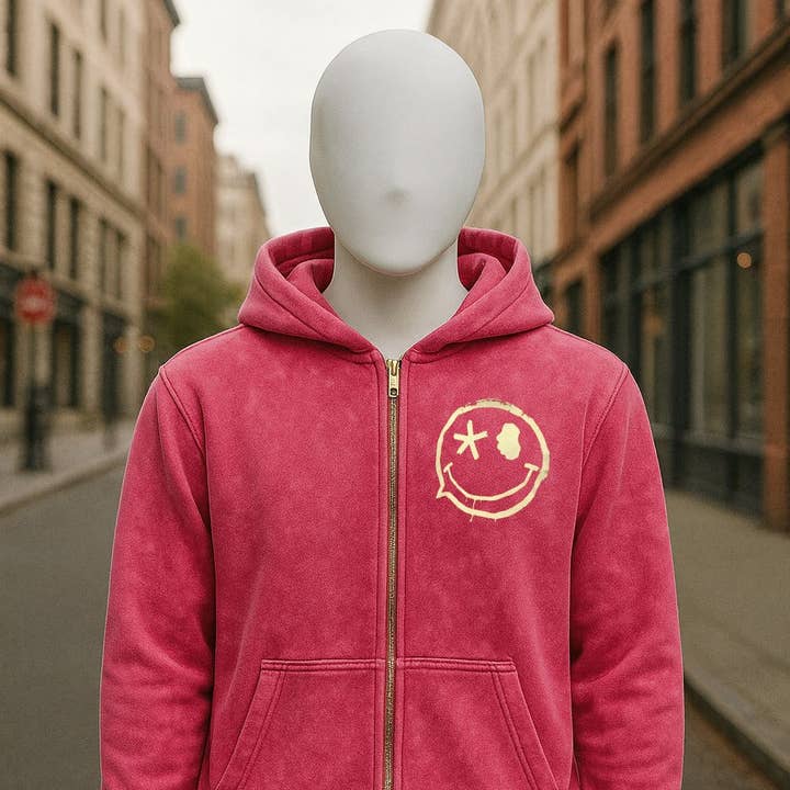 Felpa con cappuccio e cerniera di colore rosso rosa per la vendita all'ingrosso da parte di fabrica personalizacion