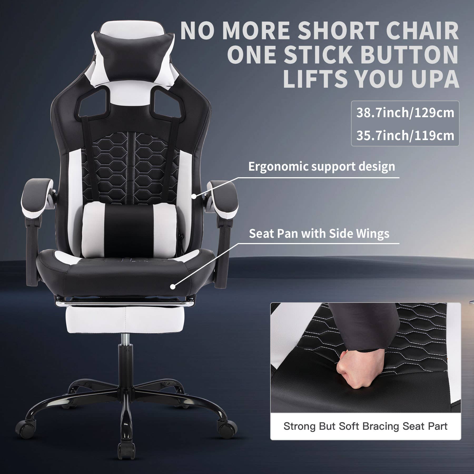 39F Inc. - Wholesale Chair - 300LBS Gaming Chair w/Massage (Black/Grey)1