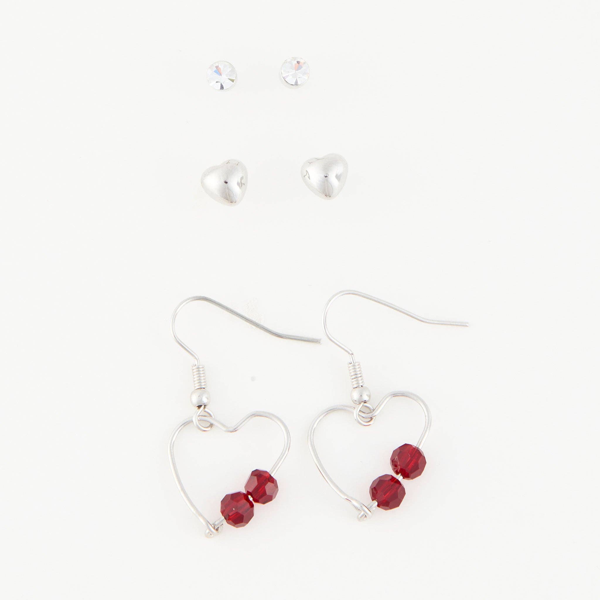 Elsie & Zoey - Wholesale Jewelry Set - Earring Trio Set Mina Heart Frame Stud + Dangle Red Gem5