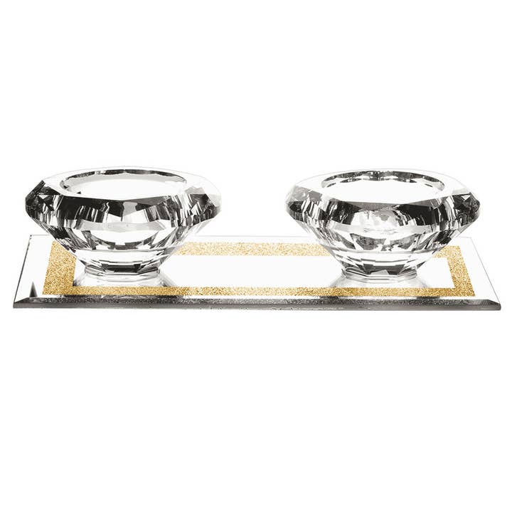 Crystal Tealights Holder with Tray for wholesale by Boker-Tov Shalom