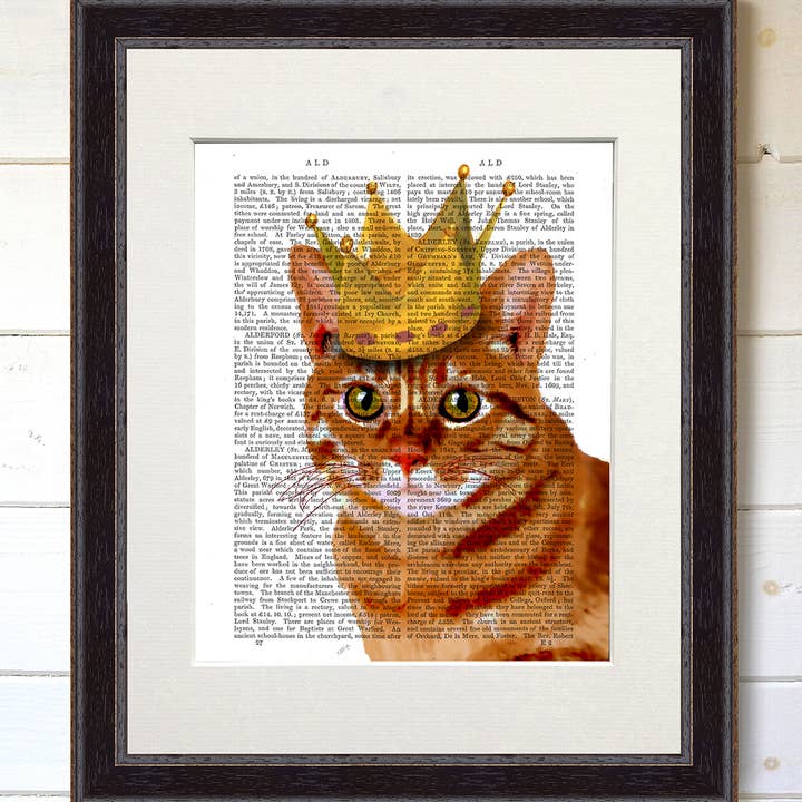 Ginger Cat with Crown Portrait, Book Print / Art Print for wholesale by FabFunky Ltd