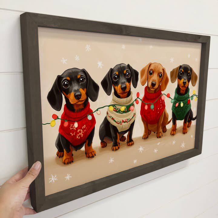 Hangout Home - Wholesale Art Print - Dachshunds Christmas Lights - Holiday Pup Canvas Art 1