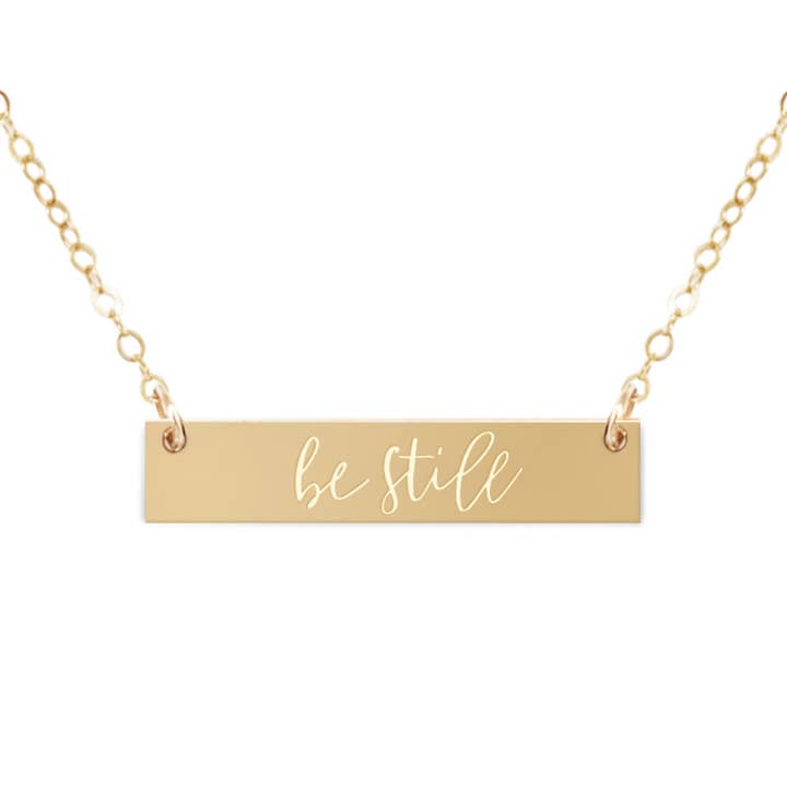Be Still Scripture Bijbel Gouden Gevulde Christelijke Bar Ketting voor wholesale door Zen and Zuri