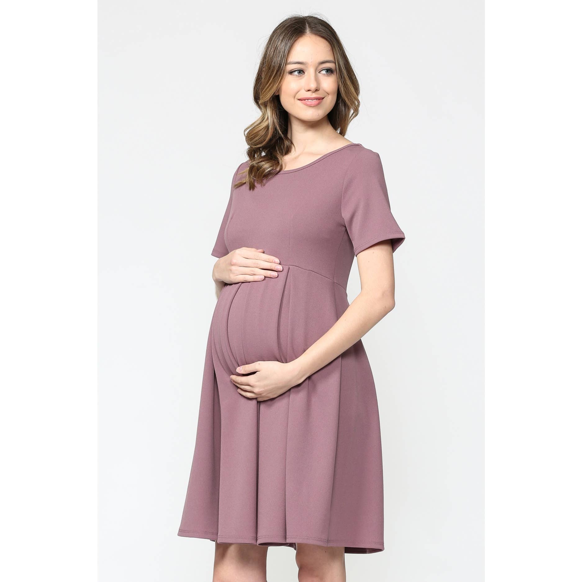 Hello Miz - Wholesale Dress - Maternity - Pleated Round Neck Maternity Skater Dress12
