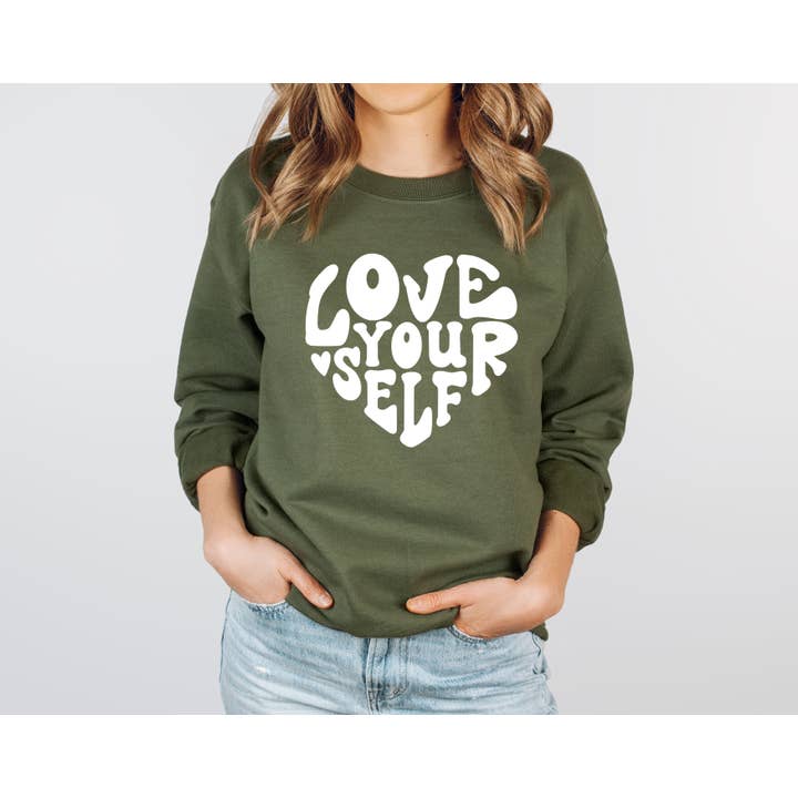 Moletom com gola redonda Love Yourself por atacado de Oooh Candy Co.