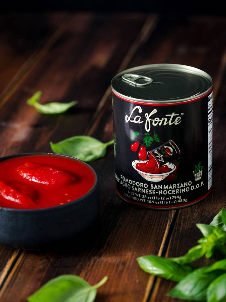 La Fonte San Marzano Tomatoes PDO with Basil (28oz) for wholesale by Gourmica