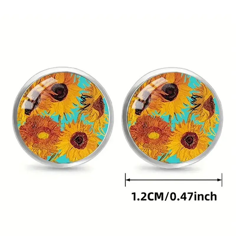 Magnifique Hearts - Wholesale Stud/Post Earrings - Vintage Sunflower & Starry Night Glass Stud Earrings5