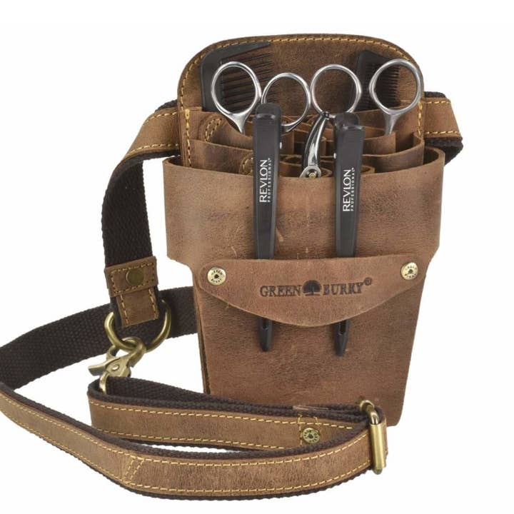 Vintage barber belt bag in brown leather for wholesale by Globe Trott-Air