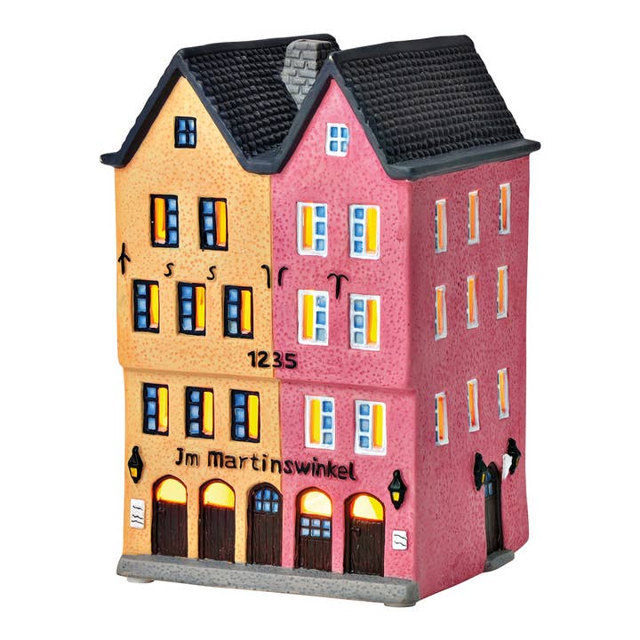 Wurm - Wholesale Christmas Decoration - Lighthouse "1235 Im Martinswinkel" Cologne made of porcelain, Yellow/Pink (W/H/D) 11x17x11cm0