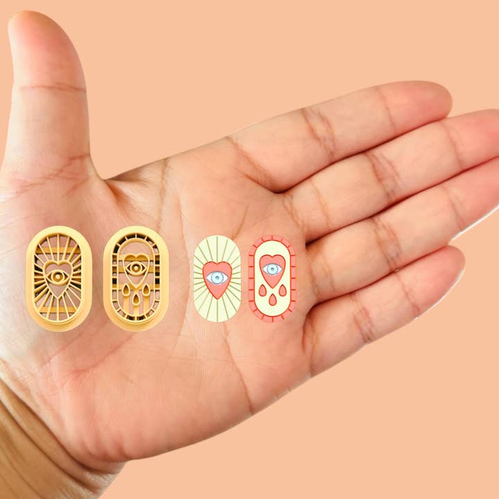 Heart Eye Earrings Valentines Cutter for wholesale by Roussell Prints and Demand LLC