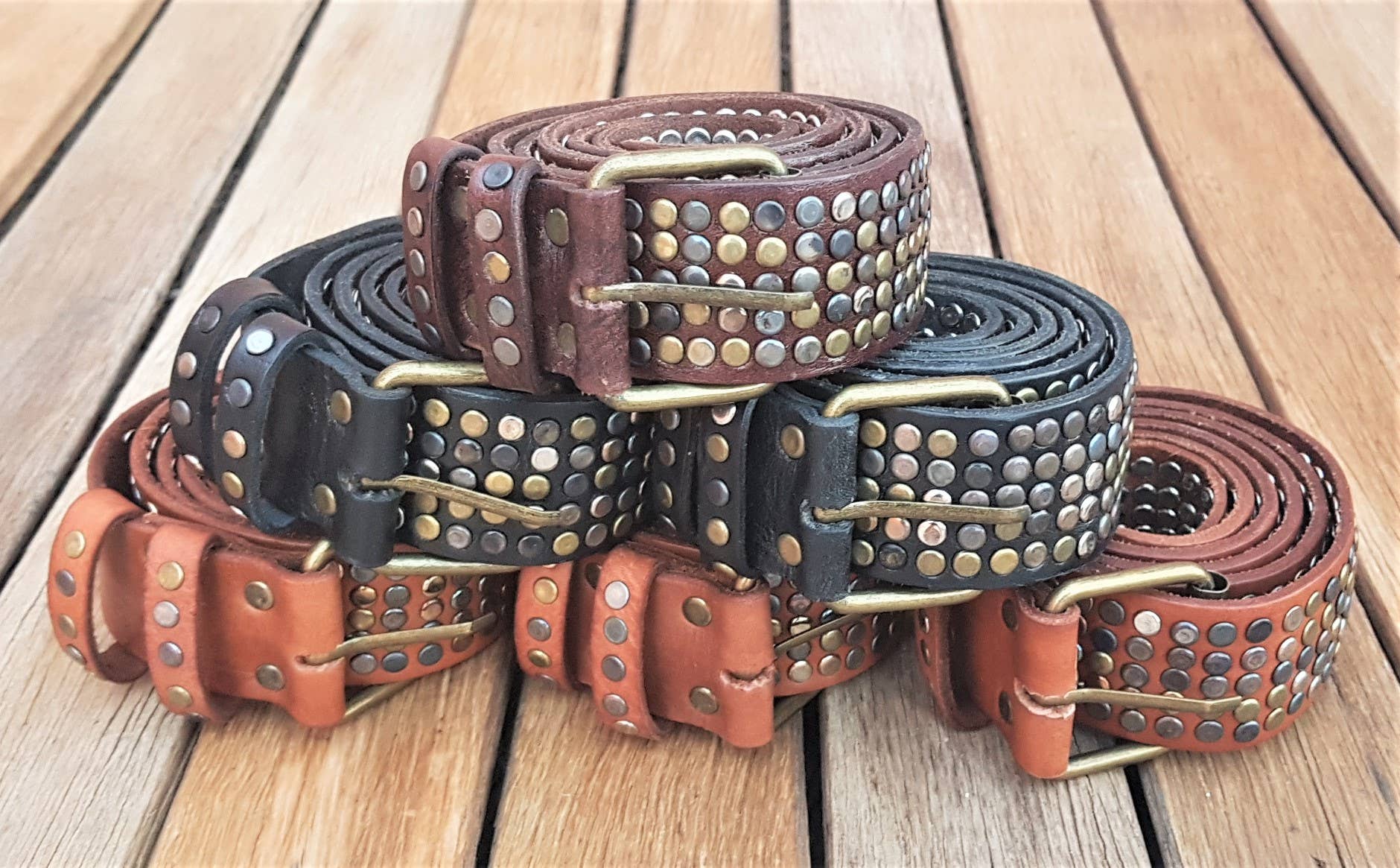 FBandCo – Engroshandel Bælte - Unisex – Bælte, (4 cm) Håndlavet med Nitter i Læder, Messingspænde.7