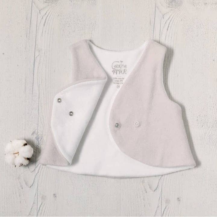 Organic cotton sleeveless reversible fleece vest for wholesale by Graine D'Amour