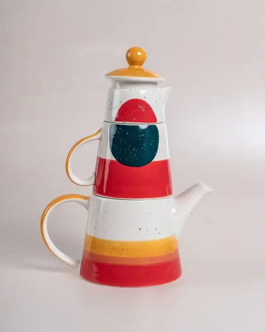 Casa Amarosa - Wholesale Tea Set - Handpainted Ceramic Tea for One, Multi- 7.4 x 6.6 x 5.11Inch4