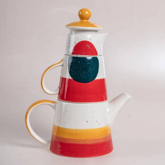 Casa Amarosa - Wholesale Tea Set - Handpainted Ceramic Tea for One, Multi- 7.4 x 6.6 x 5.11Inch4